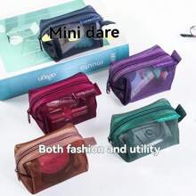 1 portofel pentru monede din plasă pătrată 3D în stil retro, portofel mini pentru chei, husă pentru căști, geantă din nailon pentru monede, geantă transparentă de depozitare, geantă de mână, geantă cosmetică, geantă pentru gadgeturi, strat exterior din plasă, poate conține diverse obiecte personale