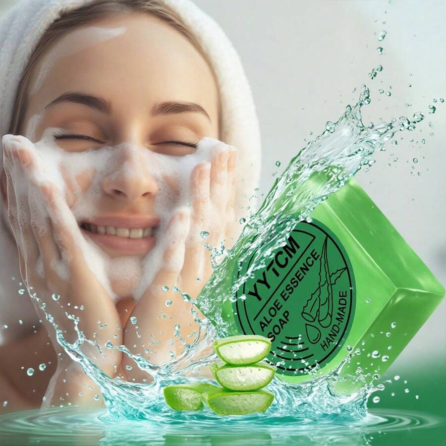 YYTCM 65g Aloe Essence Soap Bar Deep Cleansing, Hydrating Gentle Cleanser For Face, Body & Back For All Skin Types 1/2/6/12pcs - Green - View 1