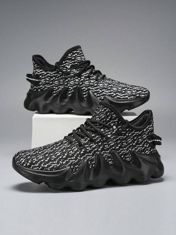 Plus Size Men's Flame Print Thick Sole Breathable Casual Sneakers, Versatile Daily Wear