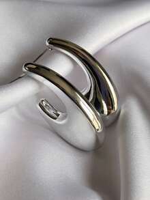 Women's Hoop Earring Abstract Design Carved Bold Modern Modern Curves Organic Maximalist High Fashion - Bạc - Xem 2