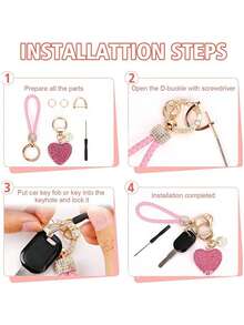 1pc Creative New Fashion Personalized Alloy Rhinestone Heart Shaped Bag Charm, Studded Keychain, Leather Cord Car Key Chain, For Bag Decor, Daily Wear, Suitable As Gift For Family, Friends, Classmates, Valentine's Day, Birthday, Teacher, Souvenir - Multicolor - View 10