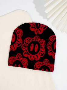 1pc Fashionable & Versatile Floral Knit Beanie Hat, Unisex Y2K Style Fall Outfit - Multicolor - View 9