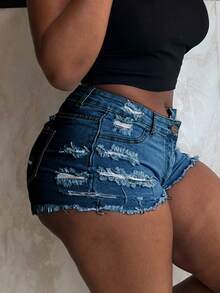 Va Va Voom Women's Dress Hole Denim Shorts Hot Pants - Rửa trung bình - Xem 5