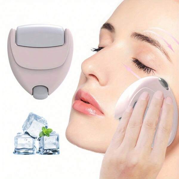 1PC Heart Double-Sided Ice Roller - Stainless Steel Facial Massager For Puffiness & Wrinkles, Portable Cold Therapy Tool Travel Skincare Gift For Women