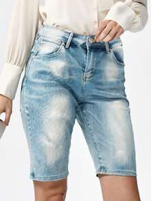 Szorty jeansowe do kolan w kolorze jasnego prania - Jasny jeans - Zobacz 2