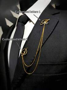 1pc Personalized Chain Letter Brooch, Men's Jewelry And Suit Customized Chain Brooch, Business Style, Groom Brooch, Groom Name Badge Wedding Gift, Engraved Christmas Gift, Stainless Steel Fashion Retro Minimalist