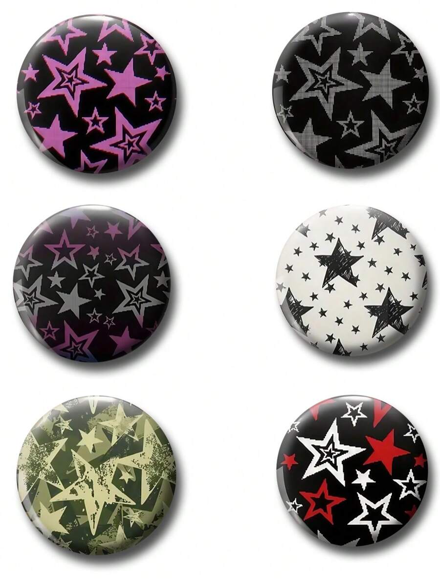 1pc 4.4cm/1.73inch Star Design Pin Badge, Button Badge, Brooch Pin, Suitable For Attaching To Clothing, Bags, Backpacks, Fun Gift For Family And Friends - Multicolor - View 1