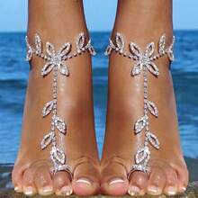 1 pièce Chaîne de cheville avec strass pour femmes. Bracelet de cheville en cristaux brillants, bijou de pied féminin pour mariage, fête. Accessoires de pied estivaux de style bohème avec faux perles pour femmes