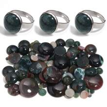 5-10pcs/Pack Natural Agate Gemstone Cabochons, Multi-Size Flat-Backed Unset Stones, Vintage Green Handmade DIY Gems Suitable For Necklaces, Rings, Bracelets & Jewelry Making