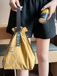 1 件简约抽绳保温午餐袋，日式亚麻工业风格，帆布野餐午餐盒，隔热防水内衬，大容量午餐袋，适合上班族和学生（抽绳材质随机挑选）