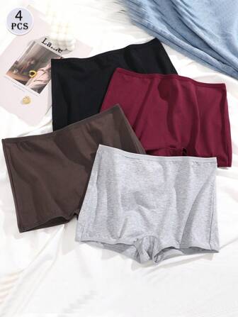 4pcs/Women Solid Simple Comfortable Boyshorts