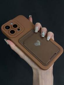 Ốp lưng điện thoại chống rơi TPU trơn hình trái tim mới + Giá đỡ ống kính năng động + Khe đựng thẻ + Bộ ốp lưng đầy đủ, Tương thích với iPhone 16, 16 Pro Max, 15, XR, 7/8, 15 Pro Max, 12 Pro Max, 13 Pro Max, 14 Pro Max, 13, 14, 11, 12 Pro, 14, XS, XR, 7/8P, 7/8GES2, A13 4G, A22, A21S, A52, S22 Ultra, A33 5G, Redmi 10, Redmi, OPPO, Phiên bản quốc tế, không phải phiên bản nội địa. - màu nâu - Xem 3