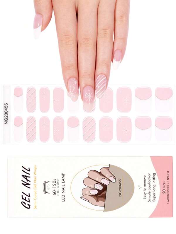 1 Box Natural UV Gel Nail Polish Stickers, Semi-Cured Pink Fireworks Nail Art Stickers, 20 Pcs Finger Nail Gel Stickers
