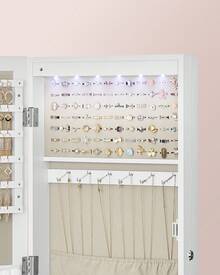 Armoire à Bijoux, Meuble de Rangement Mural pour Colliers, Boucles d'Oreilles, Placard à Accessoires, avec Miroir, Divers Compartiments, Verrouillable, Blanc/ Blanc et Doublure Grège - Blanc et Doublure Grège - Voir 6