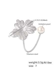 MiDuoDuo 1 pièce Bague fleur de perle de faux en acier inoxydable doré 18 carats, taille ajustable, bijou à la mode