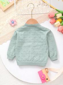 Chaqueta de punto de cuello redondo de unicolor para bebé niña - Azul Cadete - Ver 6