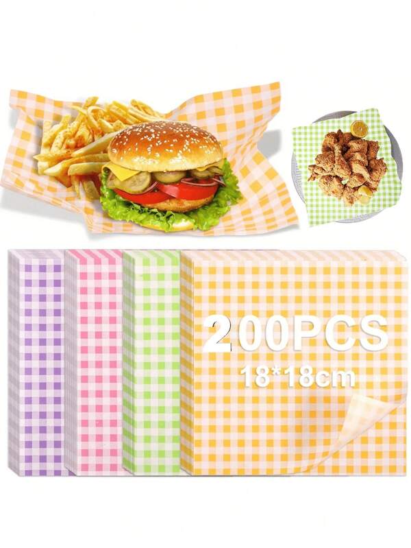 200/100 Sheets Of Oil Resistant Paper Lined With Sandwich Packaging Paper, Cooked Food Wax Paper, Kitchen Baking Paper, Cake Box Lined With Oil Absorbing Paper, Used As Food Basket Liners For Wrapping Bread, Sandwiches, And Hamburgers, And Food Basket Liners For Picnics, Parties, And Barbecues