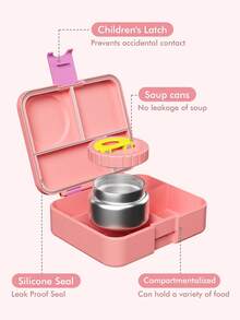 Bento Lunch Box with 9oz Soup Thermo – Leakproof 4-Compartment Food Container with Insulated Hot Food Jar, Ideal for School, Office, Travel, and Picnics - 粉色 - 查看 2