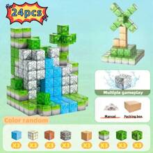 24/68/106 piezas Juego de construcción magnético, Rompecabezas 3D DIY, Decoración del hogar creativa, Regalo de Navidad perfecto, Kit de construcción de plástico multicolor