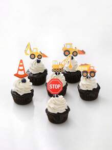 12 STÜCK Bau-Fahrzeug Cupcake Topper, Bau-Cupcake Topper Auto Bagger Kuchen Dekoration, Geburtstags-Party Kuchen Dekoration Feiertagsparty Zubehör