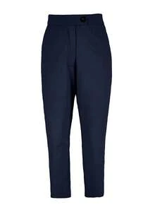 Women Plain High Waisted Button Zipper Casual Trousers - Màu xanh hải quân - Xem 3