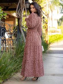 All-Over Floral Print Formal And Evening Wedding - Rust Brown - View 2