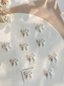 TSZS 10件組可愛3D樹脂仿珍珠蝴蝶結美甲裝飾，韓式絲綢蝴蝶結緞帶美甲飾品，美甲用品美甲飾件 - 白色 - 查看 4