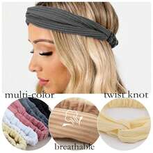 6 件套纯色扭纹头带，弹性发带发饰，适合女士和女孩头巾头带吸汗带秋冬发带，适合度假装女士 - 彩色 - 查看 6