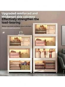 1/2/3/4/5layers Stackable Multi-Layer Storage Cabinet, Suitable For Bathroom Skin Care Products, Clothes, Toiletries, The Top Can Place Decorative Items, With Wheels For Easy Movement, For Bathroom Storage And Organization. - White - View 4