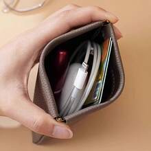 2025秋冬畅销促销荔枝纹自动闭合数据线耳机收纳袋，迷你便携数码包，带按扣