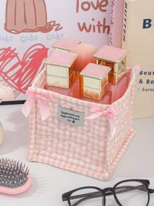 1 Cute And Practical Three-Dimensional Bow Lace Storage Basket, Desktop Sundries Storage Basket, Lipstick Makeup Brush Skin Care Storage Basket, Desktop Ornaments, Cosmetics Storage Box, Portable Picnic Basket, Valentine's Day Gift, Bathroom Storage