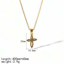 1pc Fashionable Cubic Zirconia Cross Stainless Steel Pendant Necklace, Suitable For Daily Wear, Party And Casual