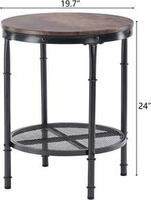 Wood Round End Table, 20" Vintage Brown End Table Sofa Side Table Small Circle Table For Living Room, Rustic Farmhouse Wooden End Table With Metal Mesh For Room Corner, Living Room, Bedroom - Multicolor - View 5