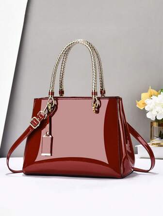 优雅时尚漆皮女士手提包，实用妈咪包大容量托特单肩包，时尚设计，新款软皮女士方形斜挎包，百搭休闲多层大容量单肩包，适合情人节礼物、旅行、购物，新款别致女士托特单肩斜挎包拼布风格休闲奢华大容量单肩/斜挎包