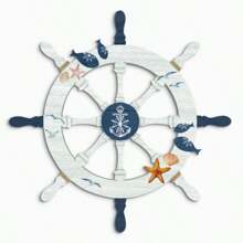 3-Piece Putuo Decor Nautical Wooden Wall Decor Set - Featuring Ship Wheel, Anchor And Life Buoy Designs With Starfish And Seashells, 2D Flat Wall Hanging Decorations, Suitable For Home, Cabin, Cafe, Office, Bar - Unique Gift Idea