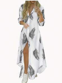 Casual Loose Shirt Dress Long Sleeve Button Front Dress,Shirt Dresses For Women - 白色 - 查看 1