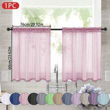 1 pieza Cortina semitransparente de color liso y peso ligero, cortina semi-transparente para media ventana con bolsillo para la barra, adecuada para decoración de cocina, baño y cafetería - Multicolor - Ver 14