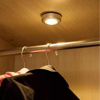 6 piezas Luces de noche inalámbricas con 3 LED de luz cálida/blanca de diseño redondo con activación por presión, en tono plateado, para iluminación del hogar, pasillo, baño, dormitorio, cocina, gabinete, escalera, dormitorio (baterías no incluidas)