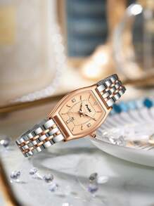 Poshi 1 pieza Reloj de pulsera de mujer elegante de cuarzo analógico con decoración de diamantes y pantalla de fecha