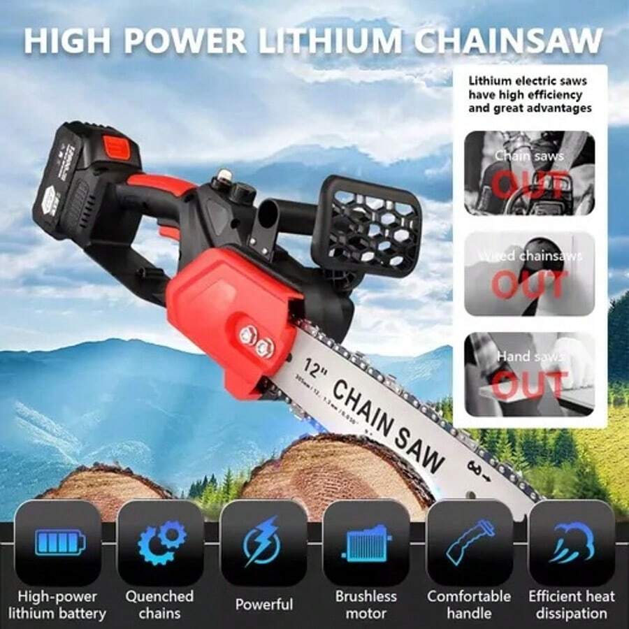 Motosierra Eléctrica Inalámbrica 12pulgadas Con Batería - Rojo - Ver 1