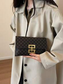 时尚图案大容量手拿包，女士手提包 - 棕色 - 查看 1