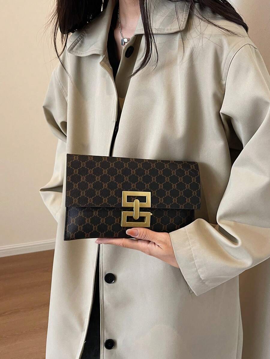 时尚图案大容量手拿包，女士手提包 - 棕色 - 查看 1