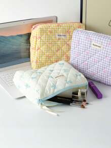 1 Stück Schüler Federmäppchen im Schleifen Stil, große Kapazität tragbare Aufbewahrungstasche, frisch, einfach und süßer Kosmetiktaschenstil, zum Aufbewahren von Kosmetika, für Ferien, Strand, Badezimmer, Schlafzimmer, große Kapazität