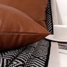 Faux Leather Throw Pillow Covers, 12 X 18 H Set Of 2 Thi Cognac Modern Solid Decorative Pillow Covers For Bedroom Living Room. - Multicolor - View 5