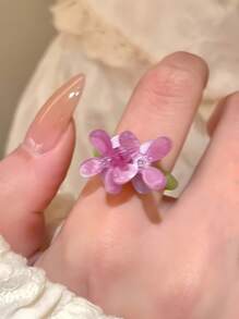 1 pieza Anillo elástico con flores de violeta dulce decoradas con cuentas, adecuado para uso diario, fiestas y eventos de las mujeres