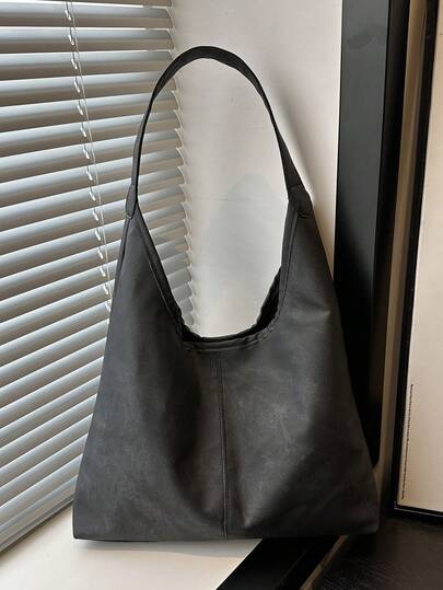 2025时尚牛仔纹理通勤托特包，极简小众设计腋下包，大容量单肩包