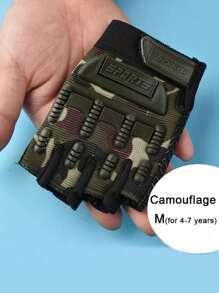 1 Par de Guantes de Medio Dedo para Niños de Verano - Resistentes al desgaste, Antideslizantes, Guantes para Deportes al Aire Libre, Apropiados para Patinaje, Correr, Senderismo - Negro, con Diseño Verde y de Camuflaje, Tejido de Punto, Cremallera, Equipo para Exteriores | Guantes de Camuflaje | Textura de Punto, Guantes para Niños