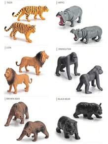 Set da 12 pezzi/9 pezzi/11 pezzi/21 pezzi di statuine di animali in miniatura simulate come leone, elefante, giraffa, tigre, zebra, rinoceronte bianco, orso grizzly, antilocapra, alce, bisonte, procione, giocattoli ornamentali divertenti per bambini di età 3+ per l'istruzione scientifica e la cognizione, regalo di compleanno