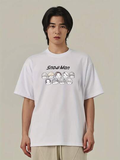 Snow Man キャラクター柄 白い ショートスリーブ Tシャツ