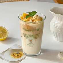 1pc Elegant French Slogan Printed INS Style Glass Cup, Suitable For Iced Coffee, Juice, Milk, Cocktail And Bubble Tea - Durable, Hand Wash Only, Multifunctional Beverage Glass Cup, Exquisite Design, Drink Service Cup | Transparent Drinkware | Reusable Cup, Coffee Cup - Multicolor - View 10